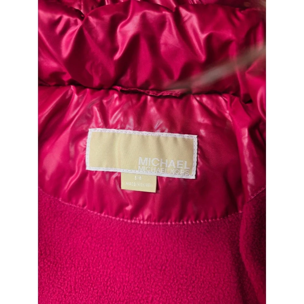 Michael‎ Kors Puffer Jacket Girls 5/6 Pink Faux Fur Removable Hood Coat